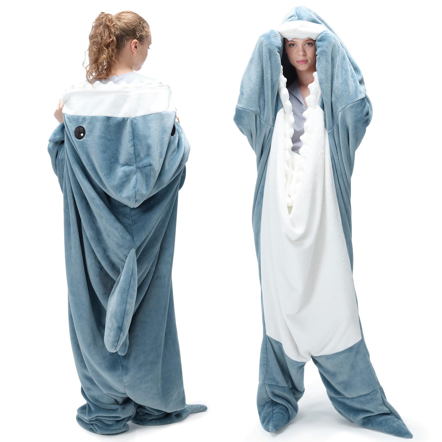 Touchat Shark Blanket for Adult & Kids Super Soft Cozy Flannel Throw Wearable Blanket, Cartoon Animals Shark Onesie Hoodie, Sleeping Bag Cosplay Shark Costume Blanket Gifts for Shark Lovers (Blue,M)