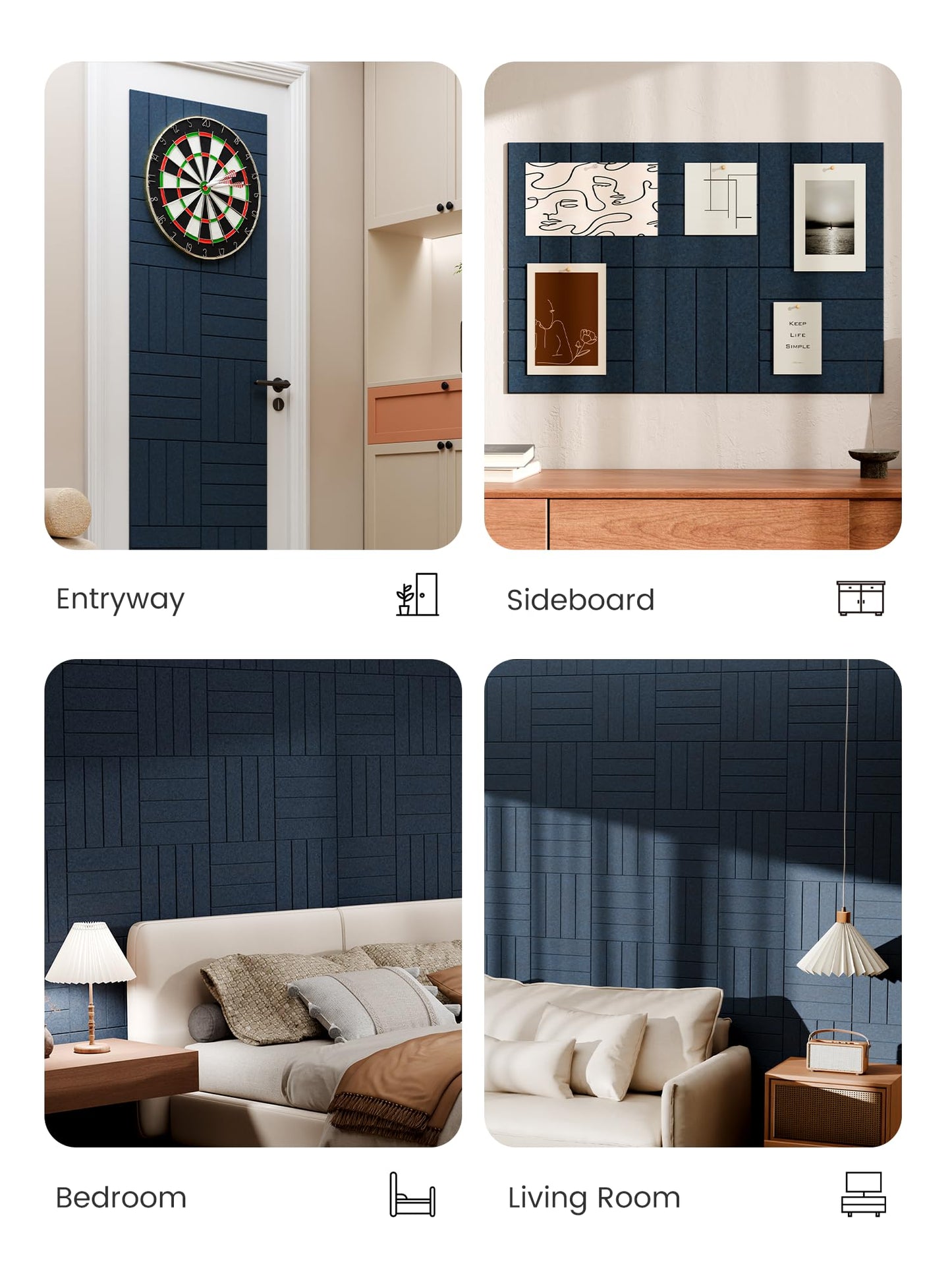 Bumusty Large Cork Board Alternative-36 x 24" Felt Bulletin Board Tiles, with 30 Pushpins, 40 Adhesive Tabs, Bold-Stripe 6-Pack, Cork Boards for Office Push Pin Board Felt Board-Navy Blue