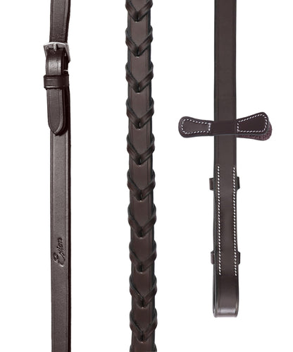 Exion Hunter Anatomic English Bridle – Padded Fancy Stitched Leather Bridle with Rubber Reins – Ergonomic Poll Relief Crownpiece for Jumping & Eventing – Stainless Steel – Havana Brown