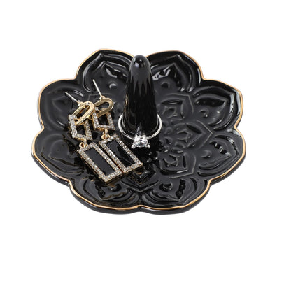 RUIMIC Ceramic Black Mandala Jewelry Holder Decorative Ring Holder/Trinket Tray Birthday Valentine Engagement Wedding Gifts for Women Her