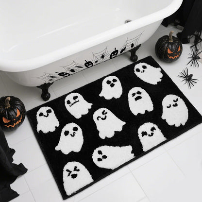 Lindameler Black Spooky Ghost Bath Mat - Black Gothic Bathroom Rug, Soft Plush Non-Slip Washable Ghost Bath Rug for Halloween Bathroom Decor, Machine Washable 20x31 Inch