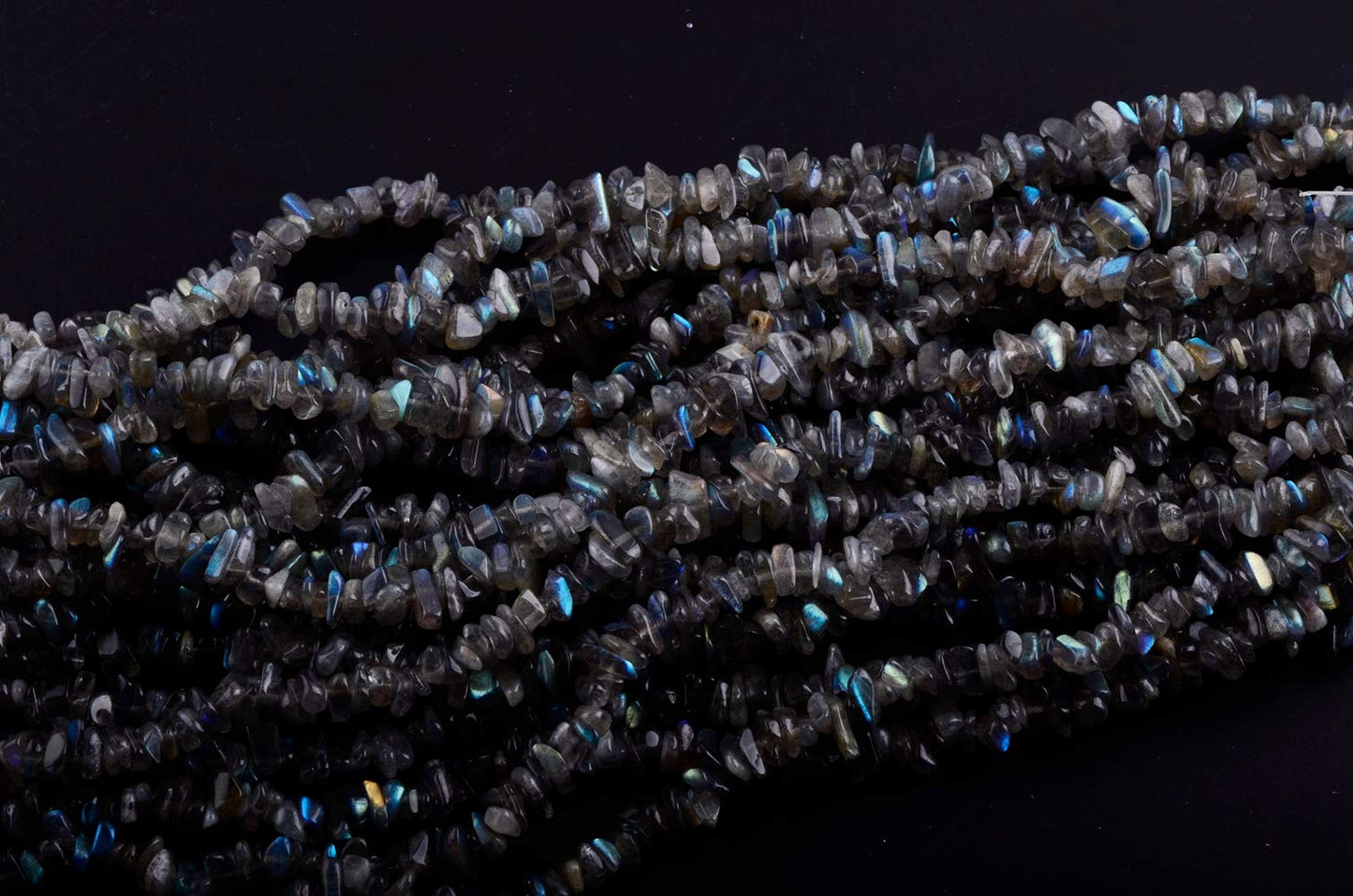 Natural Chip Stone Beads 5-8mm Spectrolite About 400 Pieces Irregular Gemstones Healing Crystal Loose Rocks Bead Hole Drilled DIY for Bracelet Jewelry Making Crafting (5-8mm, Spectrolite)