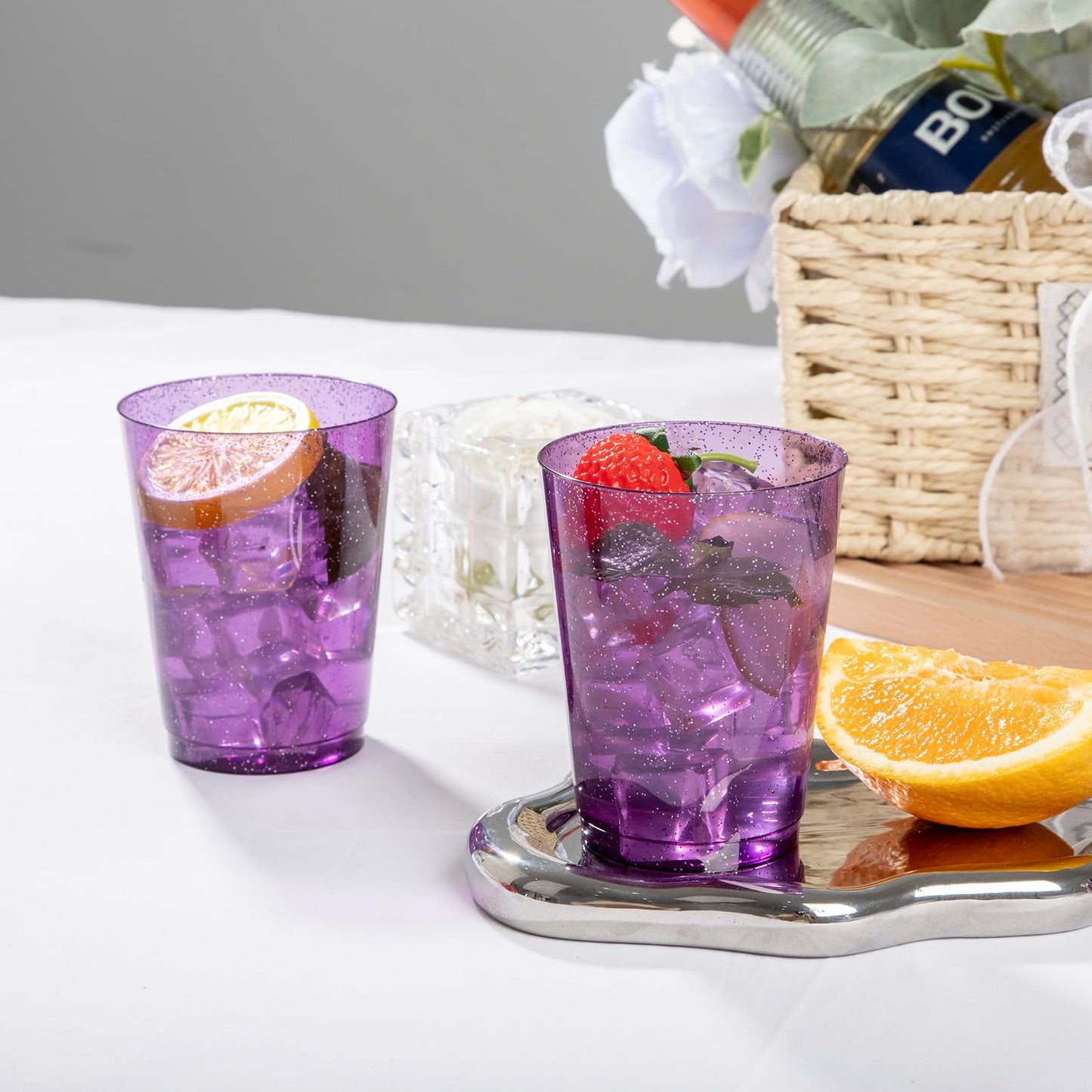 DaYammi 100 Pack 10 oz Purple Plastic Cups- Disposable Cups Tumblers, Elegant Purple Glitter Party Drinking Cup Perfect for Wedding Purple cups Perfect for Party Wedding Bridal Shower