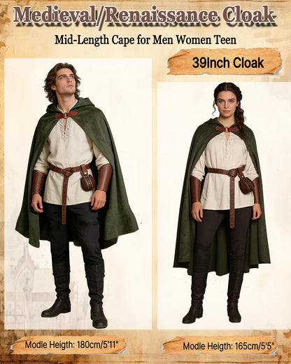 kasahara Renaissance Hooded Cloak Medieval Costume Accessories for Men Women Halloween Costume Cape Belt Pouch Bracers