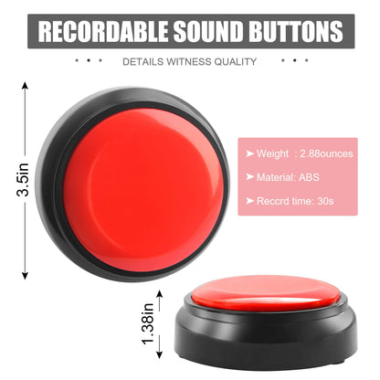 Recordable Button, Sound Button Record Talking Button Answer Buzzers Funny Buttons Record Your Own Words with 30s Voice Recording Time Also Used for Dog Pack of 2 - Black and Red (Battery Included)