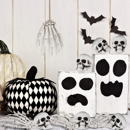 Ferraycle 16 Pieces Halloween Decoration Set Includes 10 Mini Skull Heads and 4 Skeleton Hands Realistic Looking Skulls Plastic Fake Craft Human Hands for Halloween Party Decor Props
