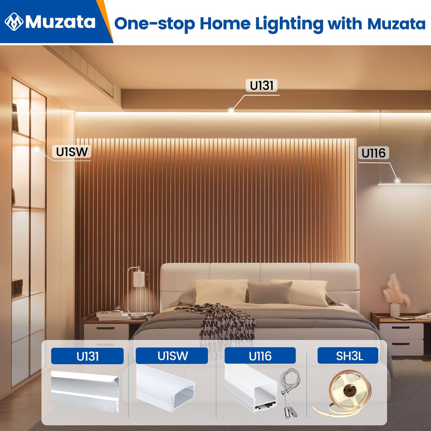 Muzata 20Pack 3.3FT/1M LED Channel Aluminum U Shape Silver LED Strip Diffuser Channel with Milky White Cover Easy Installation U1SW WW 1M