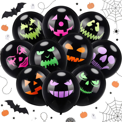 Kasyat 50 Pcs Halloween Neon Glow Ghost Balloons 12 Inches Black Light Reactive Fluorescent Latex Balloons Fluorescent for Halloween Funny Party Decoration