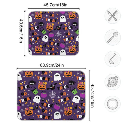 Happy Halloween Purple Pumpkin Fall Dish Drying Mat 16x18 for Kitchen Counter Trick or Treat Spooky Ghost Reversible Dishes Draining Mats Medium Absorbent Fast Dry Pad Halloween Accessories