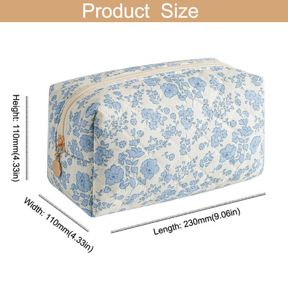 HHQQWZ Makeup Travel Cosmetic Bag, Two Pack: Pink+Blue Floral, Zipper Closure, Durable Polyester, Perfect for Toiletry, Makeup, Travel