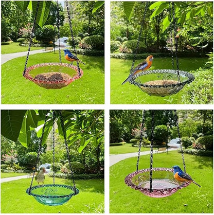 Hanging Bird Bath Bird-Feeder,Outdoor Birdbath Bowl,Garden Bird Bat Bird Feeder Plate Hanging Tray for Garden Patio Backyard Decor Gift for Bird Lovers (Purple)