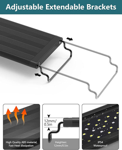 SEAOURA Led Aquarium Light for Plants-Full Spectrum Fish Tank Light with Timer Auto On/Off, 30-36 Inch, Adjustable Brightness, White Blue Red Green Pink LEDs with Extendable Brackets for Freshwater