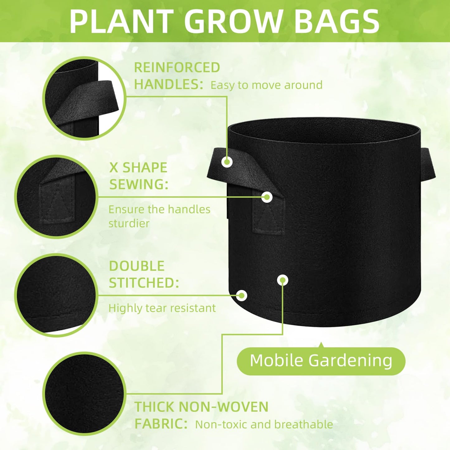 Cskunxia 40-Pack 3 Gallons Grow Bags, Non-Woven Fabric Pots Plant Bags, Plant Grow Bags with Handles, Garden Plant Bags for Potatoes, Carrots, Tomatoes and Other Vegetable,Fruits