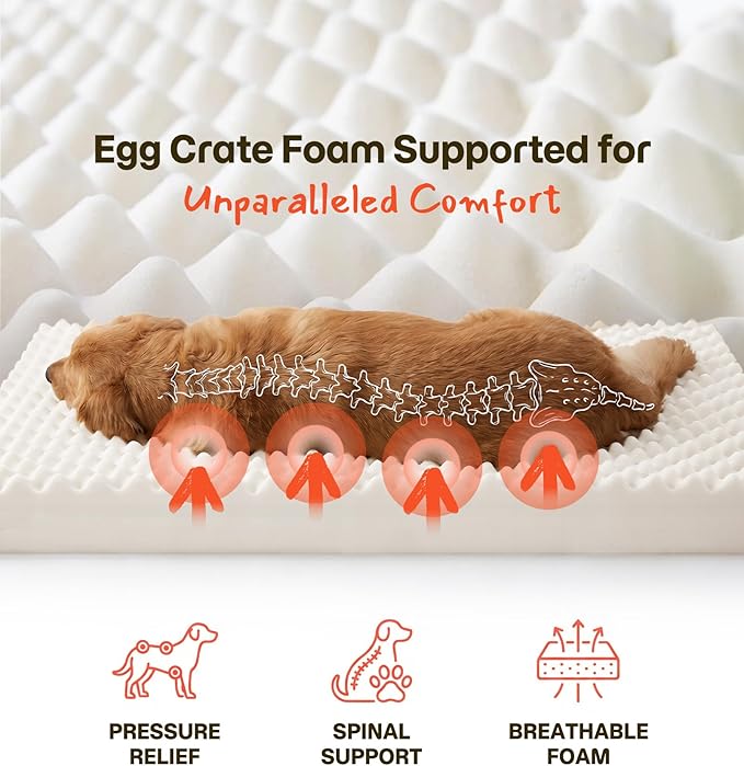 Dog Bed for Crate, Extra Large Cooling Mat for Dogs, Waterproof Dog Bed with Dual Surface Removable Washable Covers, 36 x 27 Inch Pet Bed with Egg Crate Foam