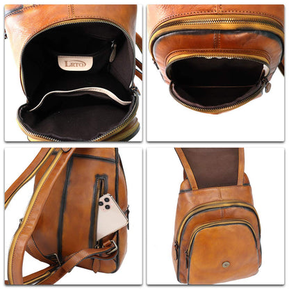 Genuine Leather Backpack for Women Retro Rucksack Casual College Bag Handmade Cowhide Western Daypack (Brown)