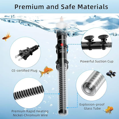 HiTauing Aquarium Heater 25W/50W/100W/200W/300W, Adjustable Knob Fish Tank Heater with Digital Thermometer, Submersible Betta/Turtle Tank Heater for Freshwater and Saltwater Tanks