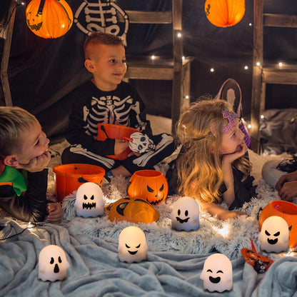 Wondise Halloween Flameless Candles with Remote & Timer, 6 Pack Ghosts Battery Operated LED Flickering Candles for Halloween Decorations Home Decor