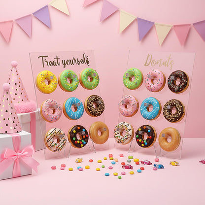 Meyeyaia 2 Pack Donut Wall Display Stand for Dessert Table, Clear Acrylic Donut Board Display Holder Wall Stand for Wedding Birthday Holiday Party Bridal Baby Shower Decorations, 13.78 x 9.84 Inch