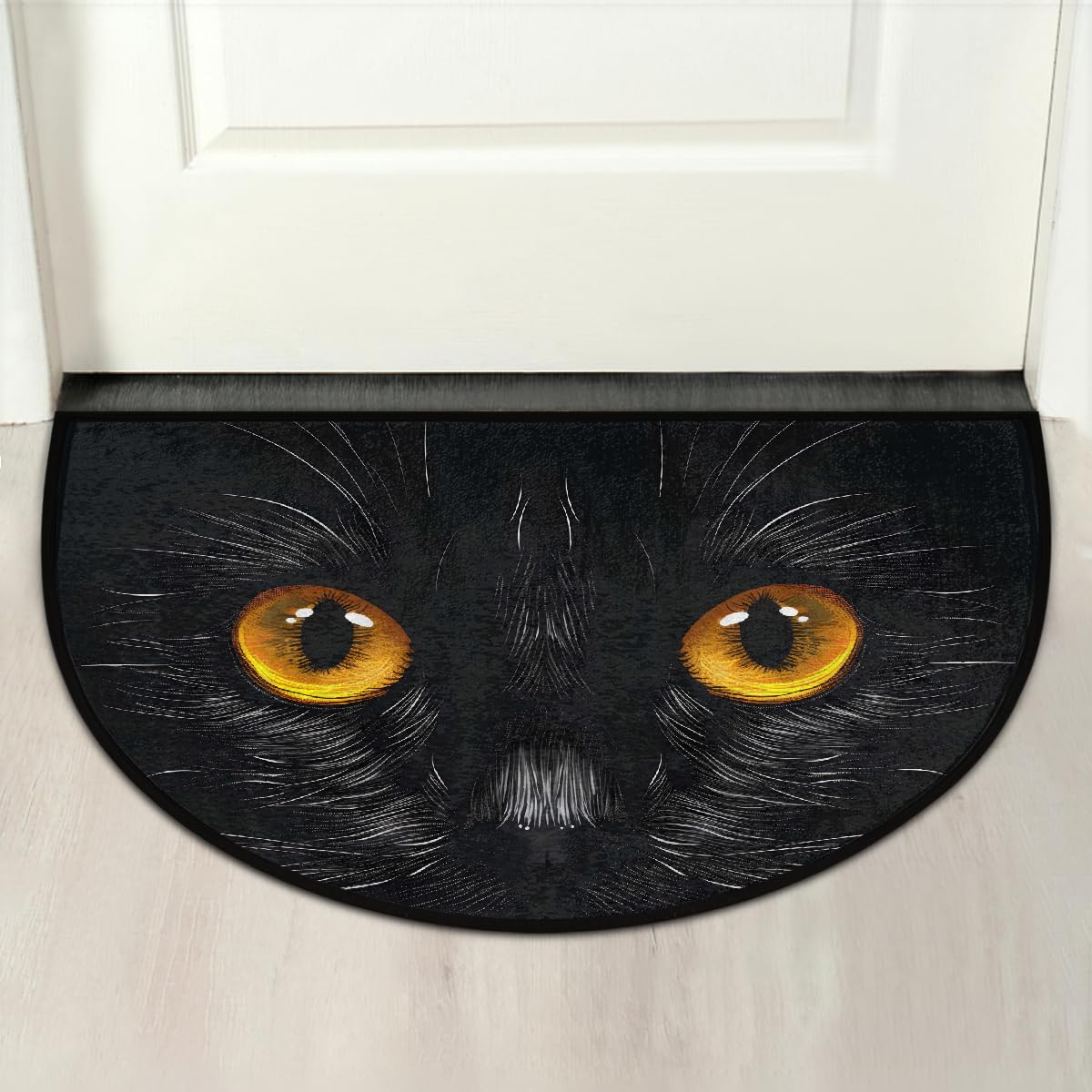 XZXFSYJH Black Cat Half Round Door Mat Non Slip Half Circle Rugs