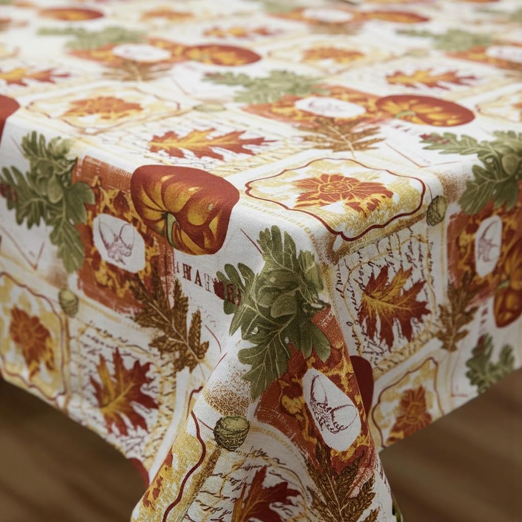 HOMETYGER Cotton Tablecloth 59 x 31 Inch,Rectangular Table Cover for Kitchen Dining Table, Washable Decorative Tablecloth for Everyday Use (Orange Pumpkin)