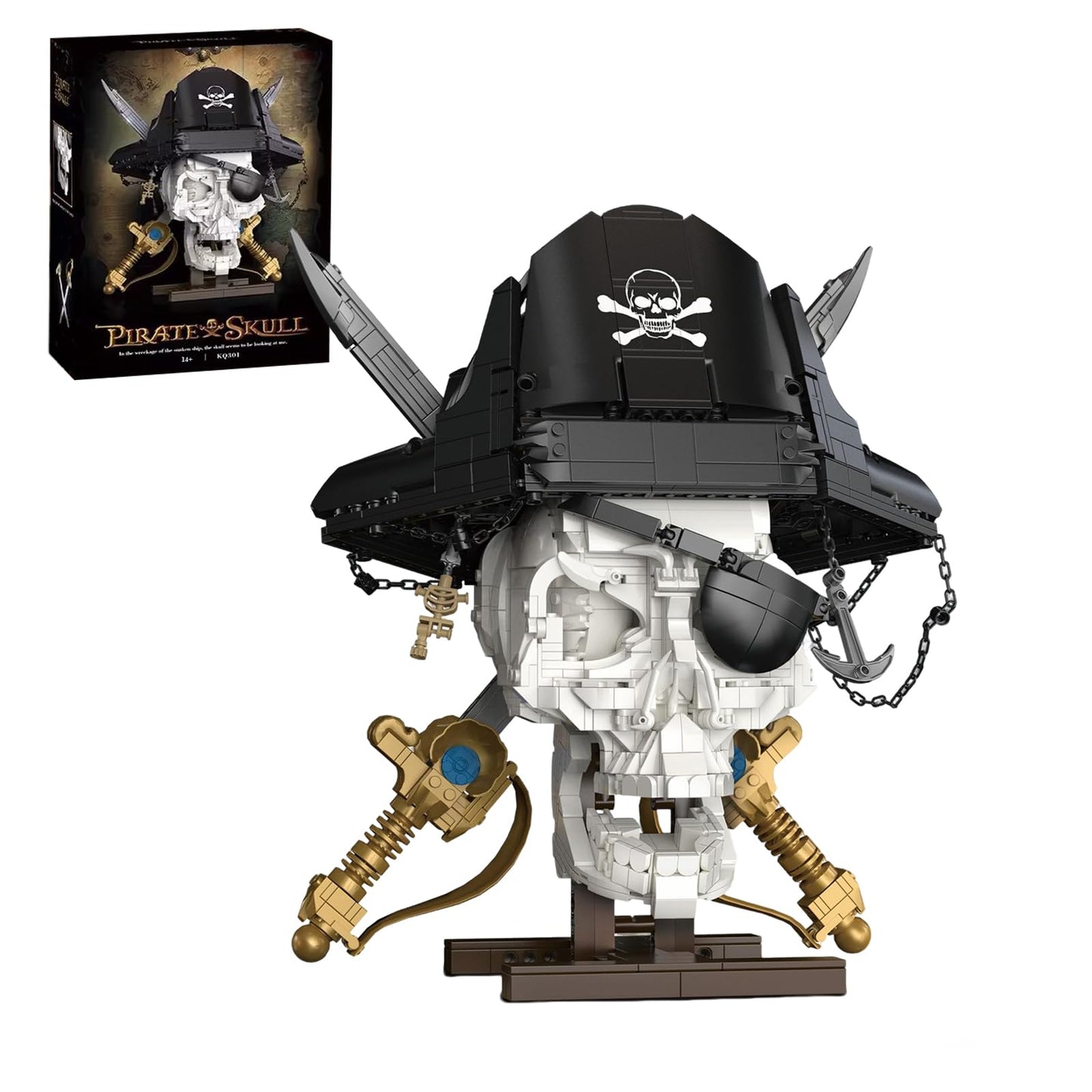 Holexapyd Gothic Pirate Skull Building Set for Adults,Horror Skeleton Head Model with Display Base, Cool Unique Ideal Building Block Sets for Home Table Decor (1167 PCS)