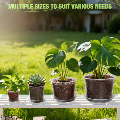 GUGEMEI 10/8/6/4 Inch Clear Nursery Pots with Drainage Holes and Saucers, 12 Pack Large Clear Pots for Plants Variety Pack, Plastic Nursery Pots for Succulents, Seedings, Herbs, Flowers, Vegetables