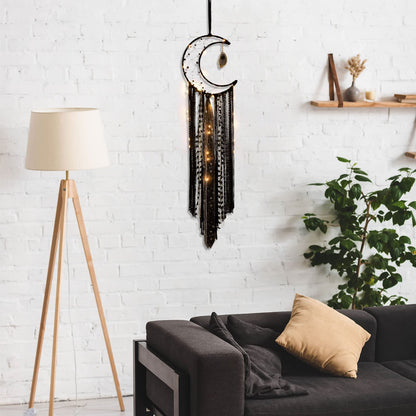 Witchy Crescent Moon Dream Catcher with Purple Agate, Witch Pagan Woven Wall Hanging Dreamcatcher with Light, Gothic Wiccan Hippie Decor with Ornament Decoration Women Gift for Bedroom Christmas