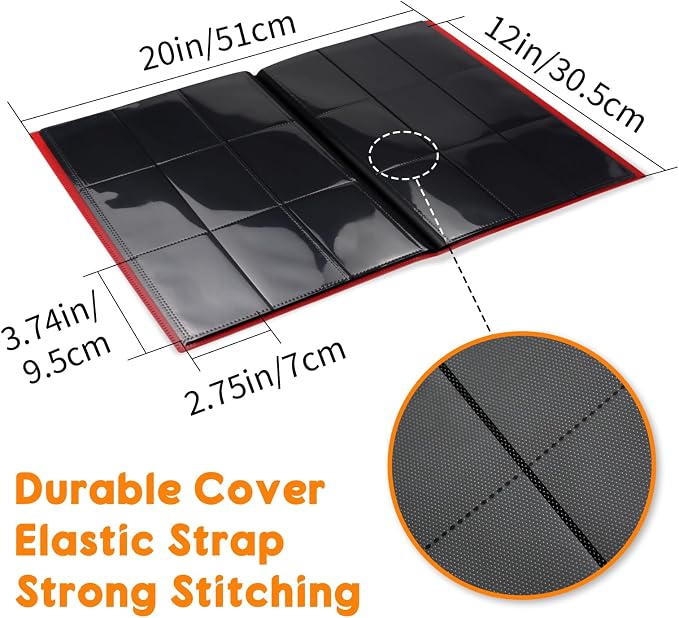 Trading Card Binder 9 Pocket, 360 Card Waterproof Folder with Side Loading Sleeves, Sturdy Card Collection Album for MTG, TCG, Game Cards & Sports Cards (1, Red)