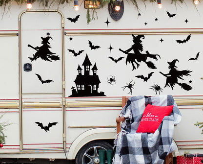 JarThenaAMCS 31Pcs Halloween Garage Decoration Magnet Stickers Black Witch Bat Spider Castle Star Refrigerator Decals for Party Home Door Car Dishwasher Decor