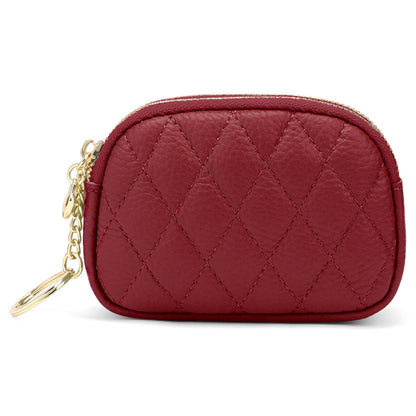 SENDEFN Women's Coin Purse Genuine Leather Wallet Small 2 Zippers Change Pouch Purse with Keychain Ring