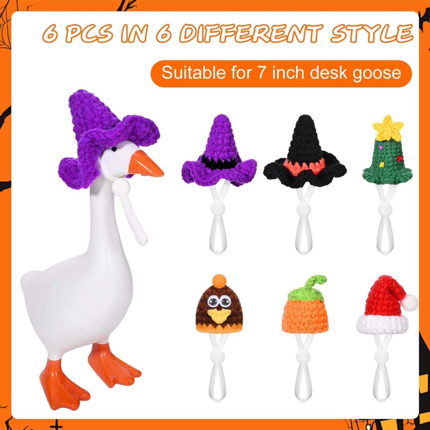 6 Pcs Holiday Desk Goose Outfits 7 Inches Mini Desk Goose Clothes Knitting Hats Bandanas with Adjustable Strap for Magnetic Key Holder Halloween Thanksgiving Christmas Decor