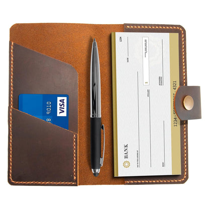 Turbosnail Leather checkbook holder, Checkbook cover handmade, For Women and Men, Christmas gifts (Brown)