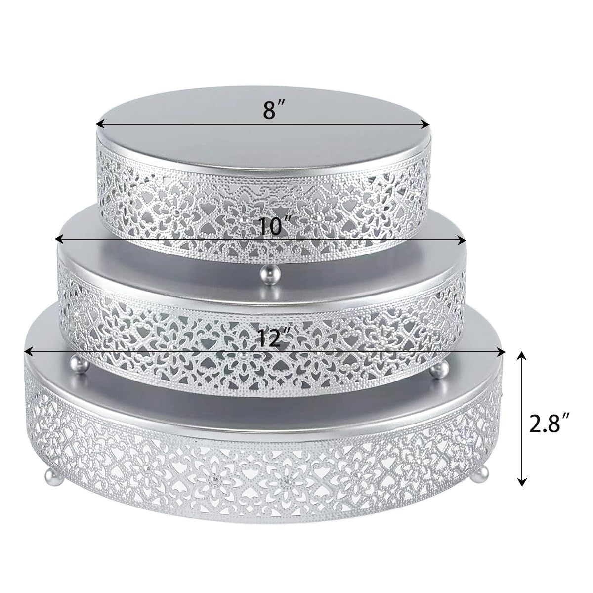 FEICTPOX Cake Stand Set of 3 Metal Cupcake Stands Dessert Display Plate for Wedding Party Birthday (3 Pcs, Matte Silver)