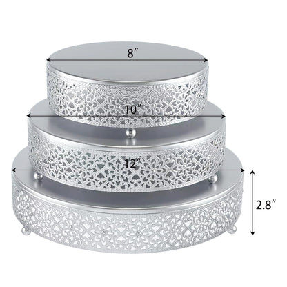 FEICTPOX Cake Stand Set of 3 Metal Cupcake Stands Dessert Display Plate for Wedding Party Birthday (3 Pcs, Matte Silver)