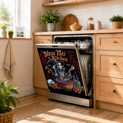 Dishwasher Magnet Cover Flower, Halloween Witches Magnetic Dishwasher Covers Decorative for The Front Panel, Refrigerator Magnets Decorative Cover Sticker Decal Kitchen Decor 23x26 Inch