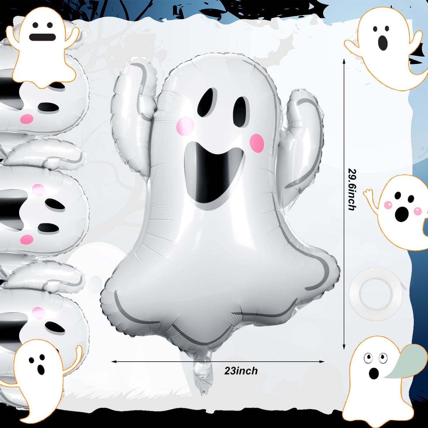 WinnerWhy 12pcs 30 Inch Halloween Ghost Balloons White Ghost Shaped Foil Balloon for Halloween Spooky Themed Birthday Baby Shower Wedding Party Decor Supplies