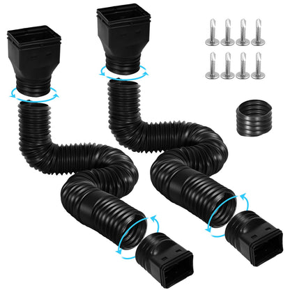 Gutterlix Flexible Gutter Downspout Extensions, Connectable Downspout Extender with 58"+ 67" Extendable Pipe, Thickened Down spout Drain Extension for Rainwater Drainage(2 Pack, Black)