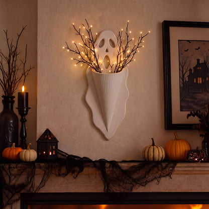 Teecyhooo Halloween Ghost Wall Planter 13.8 Inch Spooky Resin Hanging Planter with Triangle Hanger Scream Face Hanging Vase Halloween Gothic Wall Decoration for Home Indoor Living Room Bedroom