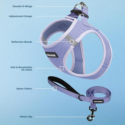 Best Pet Supplies Voyager Step-in Air All Weather Mesh Harness and Reflective Dog 5ft Leash Combo with Neoprene Handle, for Small, Medium and Large Breed Puppies - Lavender, XL