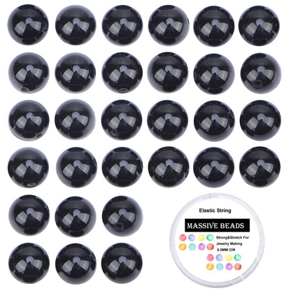 100Pcs Natural Crystal Beads Stone Gemstone Round Loose Energy Healing Beads with Free Crystal Stretch Cord for Jewelry Making (Tourmaline Black, 8MM)
