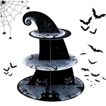 Zopeal 3 Tier Halloween Cupcake Stand The Nightmare Cardboard Cake Stand Tower Pumpkin Bat Scary Party Cupcake Serving Tray Dessert Tower for Halloween Carnival Party Decoration Supplies