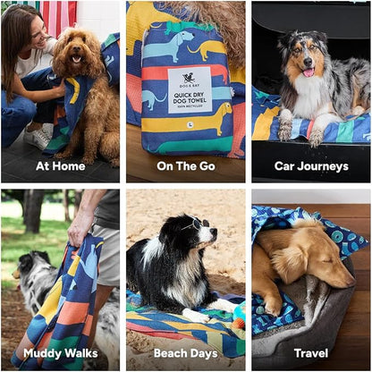 Dock & Bay Pet Towel - Super Absorbent & Quick Drying Dog Towels with Bag - 100% Recycled - Go Long, Medium (90x50cm, 35x19)