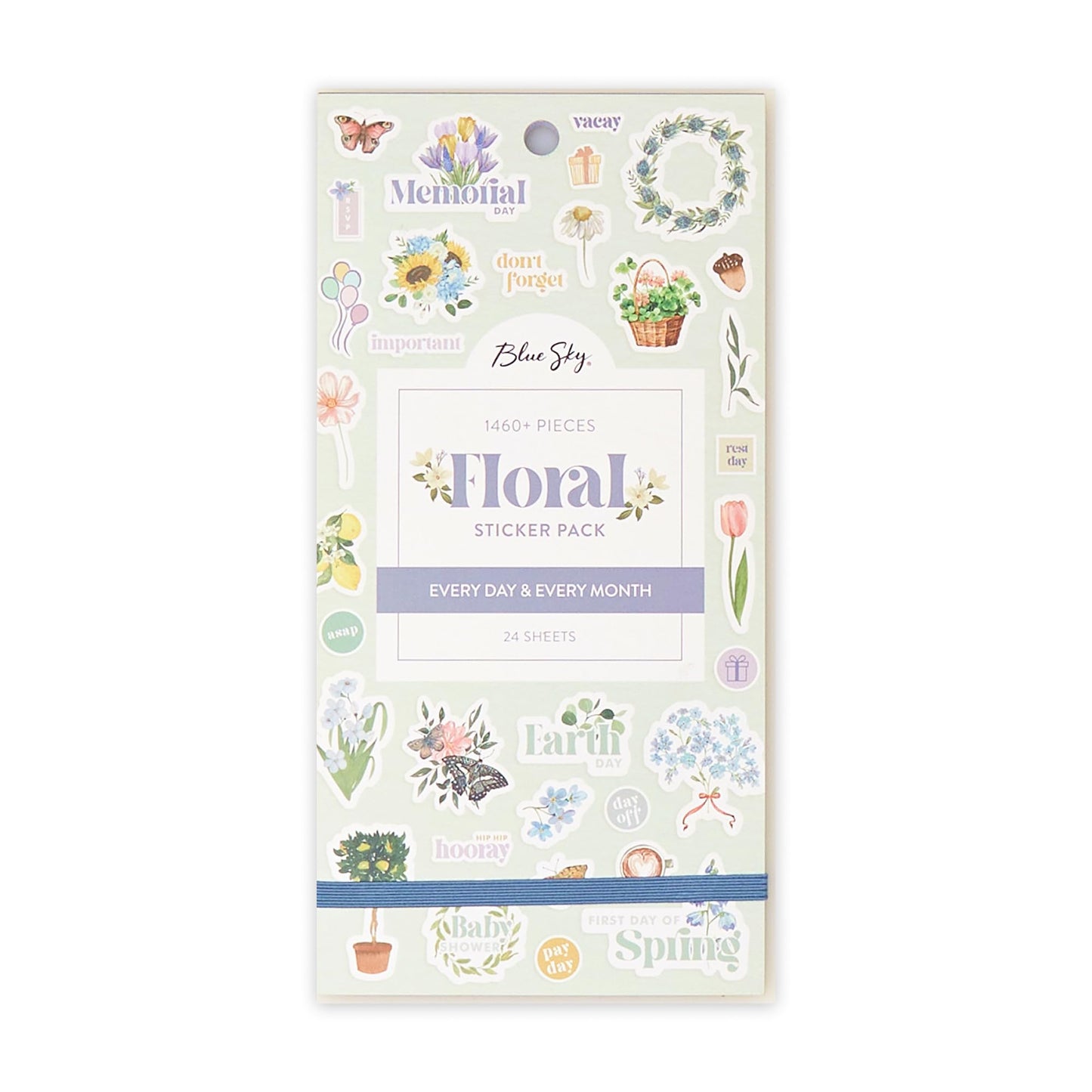 Blue Sky Sticker Book, Everyday and Monthly Planner Stickers, Undated, Glued with Bungee, 1460+ Stickers for Journals and Calendars (Floral, 4.5" x 9")