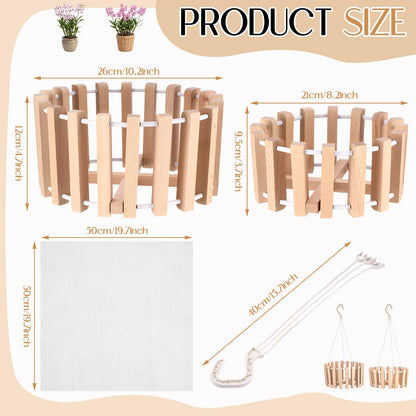 Yiyiring 2 Pcs Hanging Orchid Pots with Holes, Wooden Orchid Planter with Hangers, 8 & 10 Inch Rustic Specialist Pots for Vanda Oncidium Cattleya, Solid Beech Wood Slatted Basket