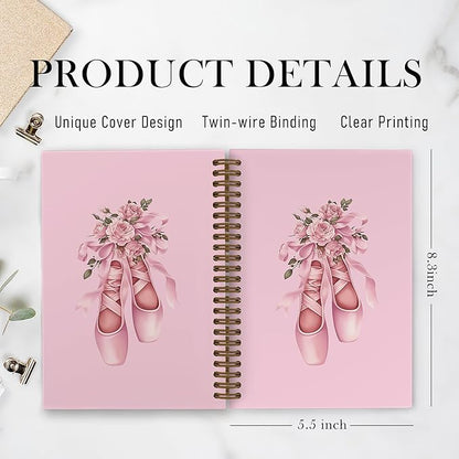 Coquette Pink Bow Ballet Dance Spiral Notebook, Dancer Teacher Gifts Journal Notebook, Pink Ballet Gifts Notebooks for School Work, Ballerina Dancing Office Supplies Gifts for Girls Women,5.5x8.3