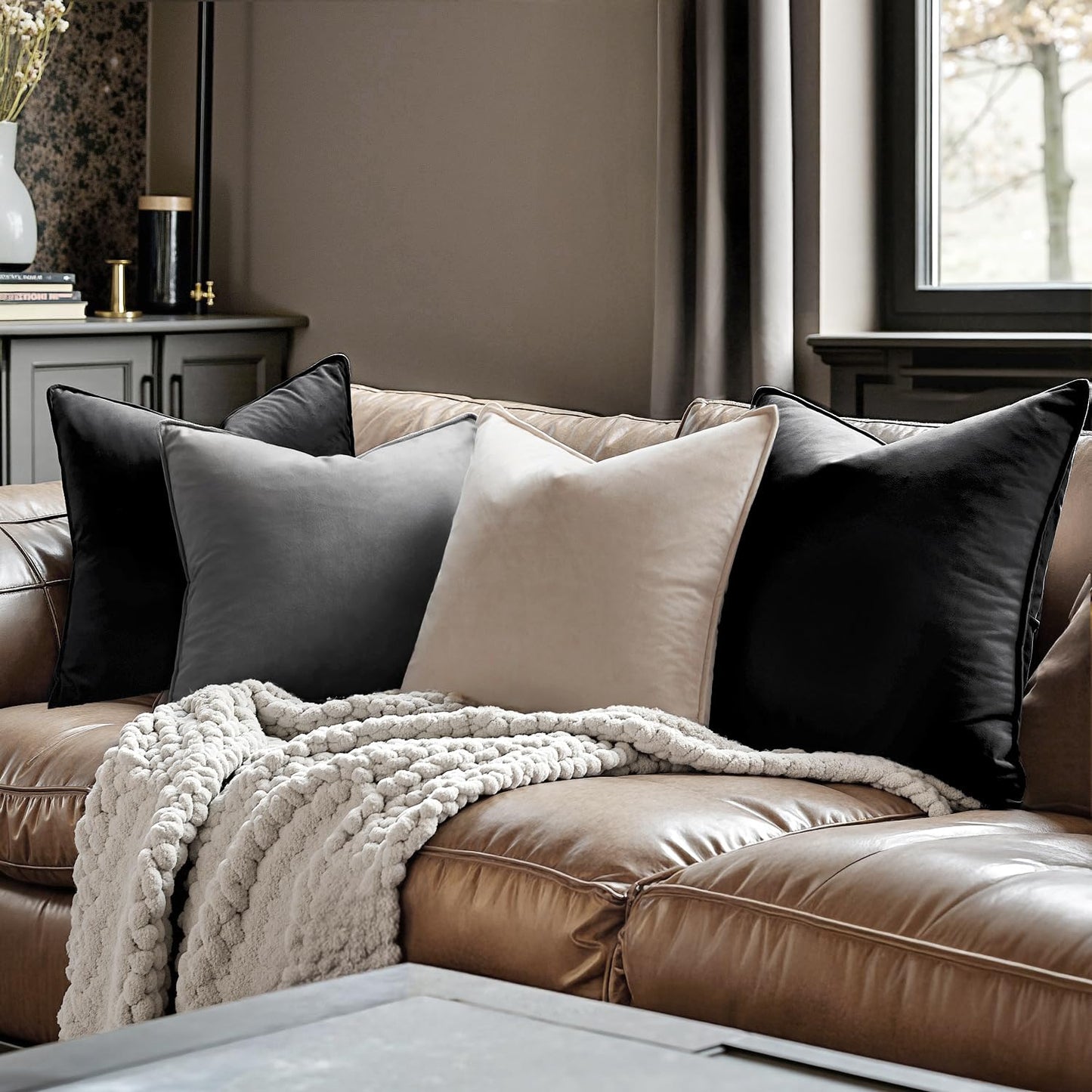 MIULEE Black Velvet Throw Pillow Covers 18x18 Soft Decorative Solid Square Cushion Cases Pack of 2 Modern Luxury Home Decor for Couch, Sofa, Bedroom