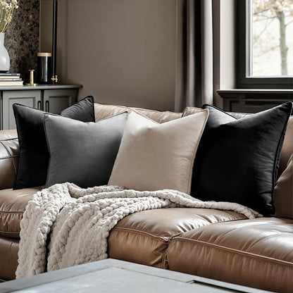 MIULEE Black Velvet Throw Pillow Covers 18x18 Soft Decorative Solid Square Cushion Cases Pack of 2 Modern Luxury Home Decor for Couch, Sofa, Bedroom