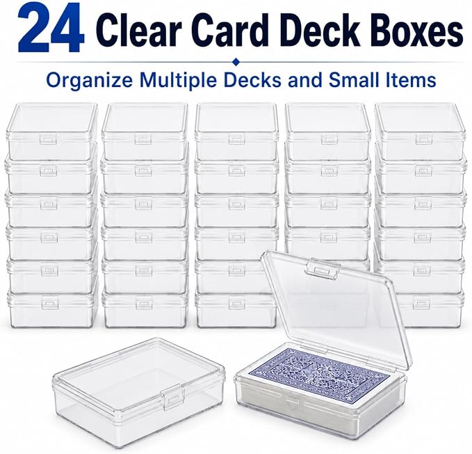 APACALI 24 Pack Card Deck Box, Clear Plastic Playing Card Case, 1.2mm Thick Snap-Tight Card Storage Box for Standard Playing Cards, Game Cards and Small Parts, 3.8 x 2.7 x 0.82 in