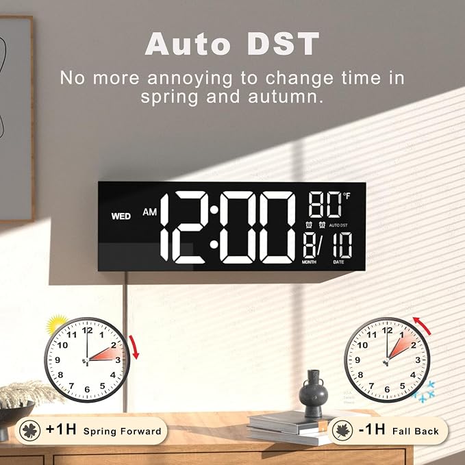 JALL 13" Large Digital Wall Mount Clock for Living Room, Count Down Timer, Alarm, Big LED, DST, Temperature for Classroom Desk, Xmas, Birthday Gift for Senior Mom Dad