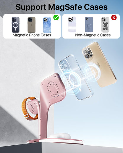 EXW for Magsafe Charger Stand,Charging Station for Multiple Devices,Wireless Charger for iPhone 17 Air 16 15 14 13 12 Series,Apple Watch Series 1-10/Ultra,AirPods Pro with LED and Adapter (White)